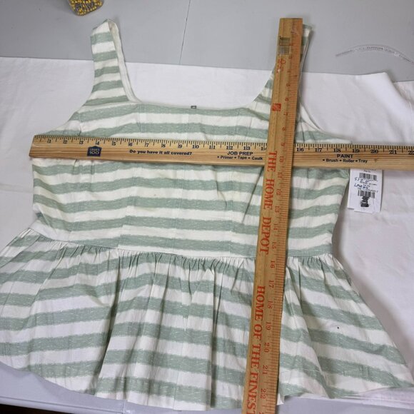 Avec Les Filles Striped Peplum Tank Top White & Sage Green – Size L– NWT - Picture 9 of 10
